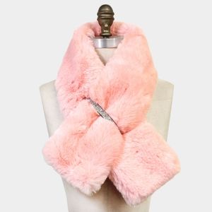 Pink Faux Fur Bling Style Pull Through Scarf Collar Winter Fashion Accessory